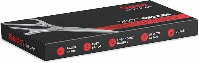 Seido Knives Stainless Steel Kitchen Scissors | Multi-Purpose Shears for Meat, Poultry, and BBQ - Rust-Proof, Dishwasher Safe, Professional-Grade Cooking Shears | Easy-Cleaning Powerhouse Tool