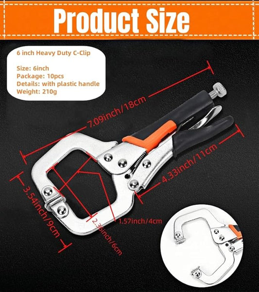 6 inch C Clamp Locking, 10Pcs Heavy Duty Welding Clamps Pliers Set Vise Grip Clamps with Swivel Pad for Electrician Maintenance, Wood Working, Welding and Craftsmen Home Workshop