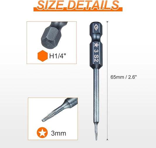 HARFINGTON 5pcs 5-Point Torx Screwdriver Bit 1/4" Hex Shank 3mm Magnetic Head 2.6" Length S2 Steel Pentagon Star Screw Driver Bit for Repair Work Electric Screwdriver, Blue