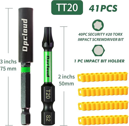 T20 Impact Screwdriver Bit Set, 41 Pieces 2?쒾2 Steel Magnetic #20 Torx Tips Driver Power Bit Set with Extension Impact Bit Holder