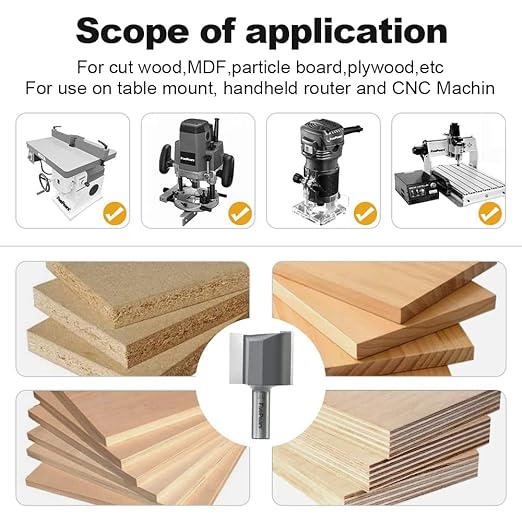 FivePears Straight Router Bits 1/2 Inch Shank Double Flute, 1-1/2 Inch Cutting Diameter, 1-1/4 Inch Cutting Length, Used for Create Groove, Dado or Hollow