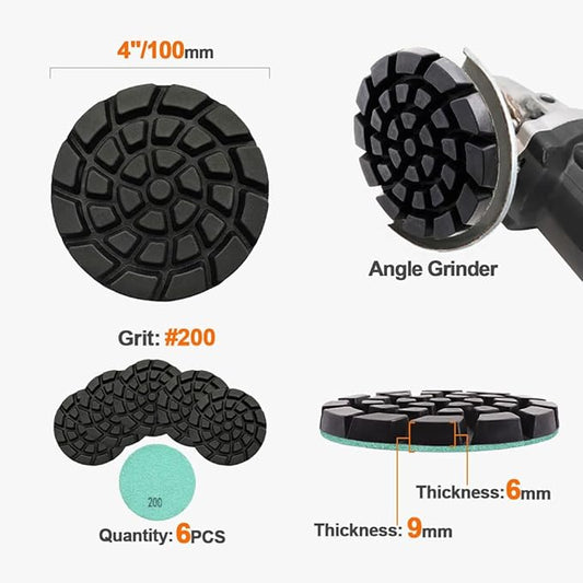 Diamond Concrete Polishing Pads - BRSCHNITT 6pcs 4 inch Grit#200 Resin Bond Renew Pads Beton Floor Renew Reparing Disk