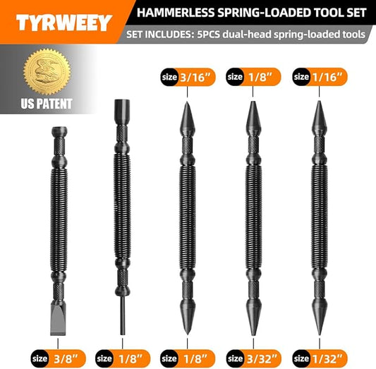 5-Piece Nail Setter Dual Head Nail Set & Dual Head Center Punch & Hinge Pin Remover Punch Set, Spring Loaded Center Hole Punch, Nail Setter Features 1/8-in, 3/32-in, 3/16-in, 1/16-in, 1/32-in