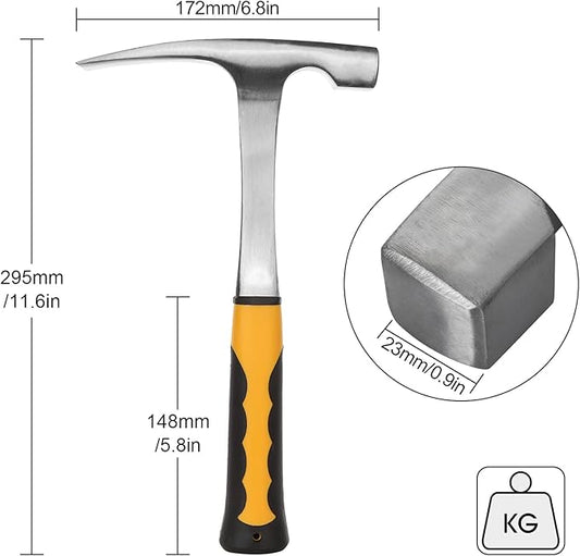 Acrux7 Brick Hammer 35 oz 12 Inch Masonry With Skid Handle - Geology Pick 2.2lb - Premium Carbon Steel, Pointed Tip, Strong Impact Resistance