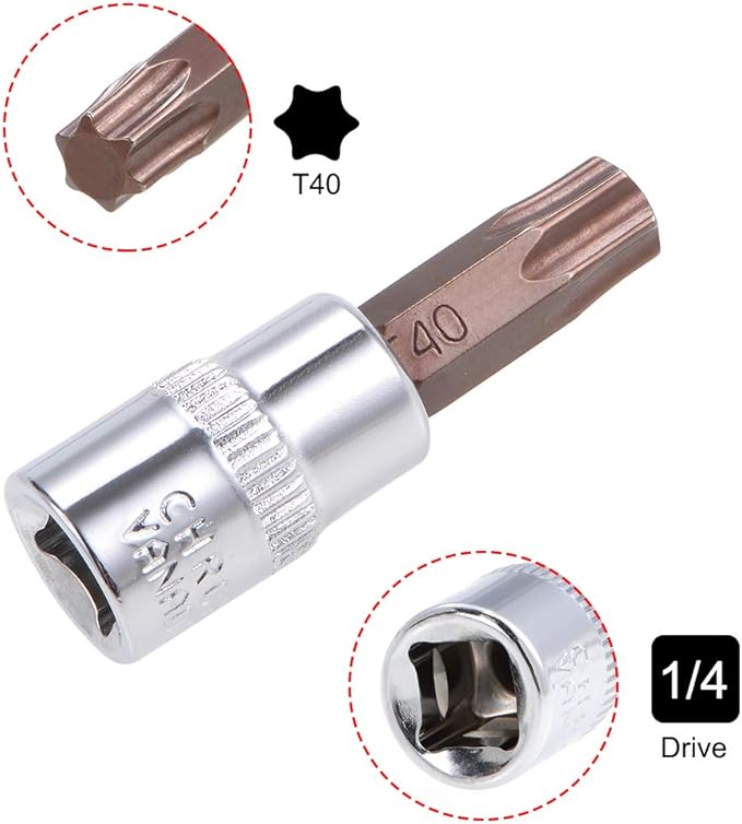 uxcell 3pcs 1/4" Drive x T40 Torx Bit Socket, S2 Steel Bits CR-V Sockets 38mm Length Use with Ratchet Wrench, Slide Bar, Extension Rod