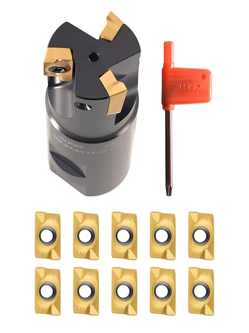 Accusize Industrial Tools 1-1/4" 90째 Square Shoulder Indexable End Mill w/ 10 add'l APKT1604 Inserts, 1-1/4" Shank, 3-3/4" OAL, 0.551" ap, 3 Flutes, APKT1604, Carbide Inserts, 0056-0922+0056-1604