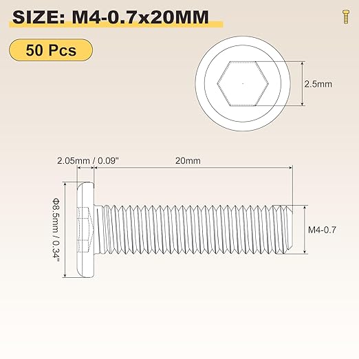 METALLIXITY Flat Head Hex Socket Cap Screws Bolts(M4-0.7x20) 50Pcs, Steel Hex Socket Furniture Bolts Screws - for Furniture Woodworking Project, Black