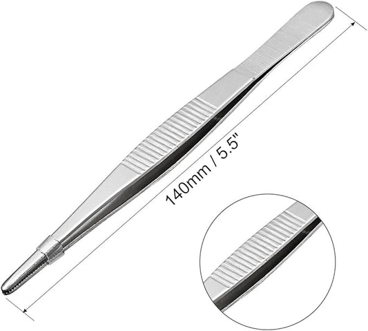 uxcell 2 Pcs 5.5-Inch Stainless Steel Straight Blunt Tweezers with Serrated Tip Polish