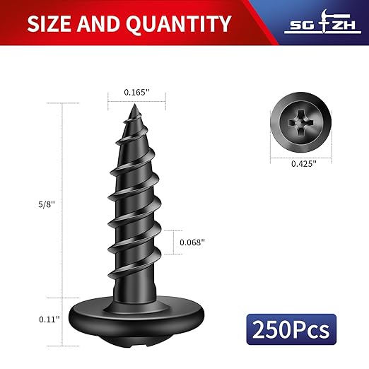 #8 x 5/8" Wood Screw 250Pcs Alloy Steel Standard Thread Truss Head Fast Self Tapping Black Oxide by SG TZH