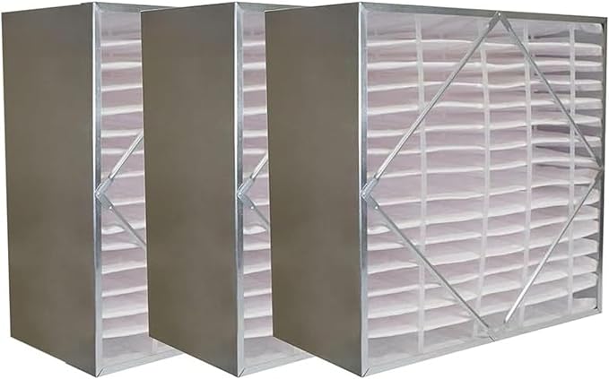 Filterbuy 24x24x12 Air Filter No Header (3-Pack), Rigid Cell Box Filters HVAC (Actual Size: 23.38 x 23.38 x 11.38)