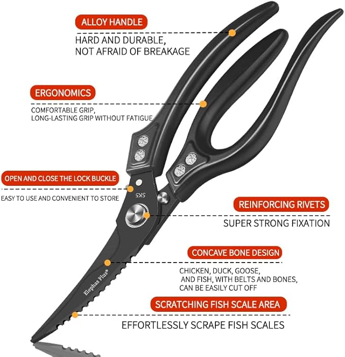 Professional 10-Inch Heavy-Duty Kitchen Shears ??Ultra-Sharp Stainless Steel Scissors for Cutting Meat, Poultry, Fish, Herbs & Vegetables (Black)