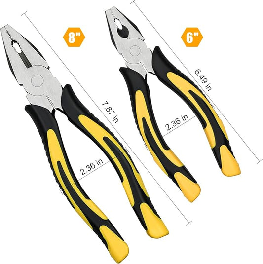 Lineman's Pliers Combination Pliers 6 Inch & 8 Inch Pliers with Wire Cutter竊?Heavy Duty Chrome Vanadium Steel Construction Professional Handle