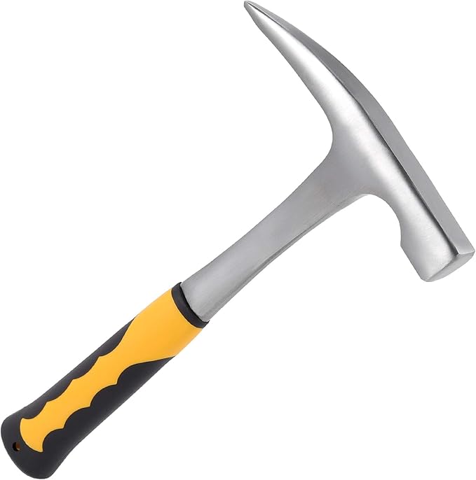 32 OZ 11.8 Inches Rock Pick Hammer with Skid Handle, All Steel Drop Forged Masonry Hammer, Geologist Hammer with Pointed Tip and Non-Slip Shock Absorbing Grip for Mining