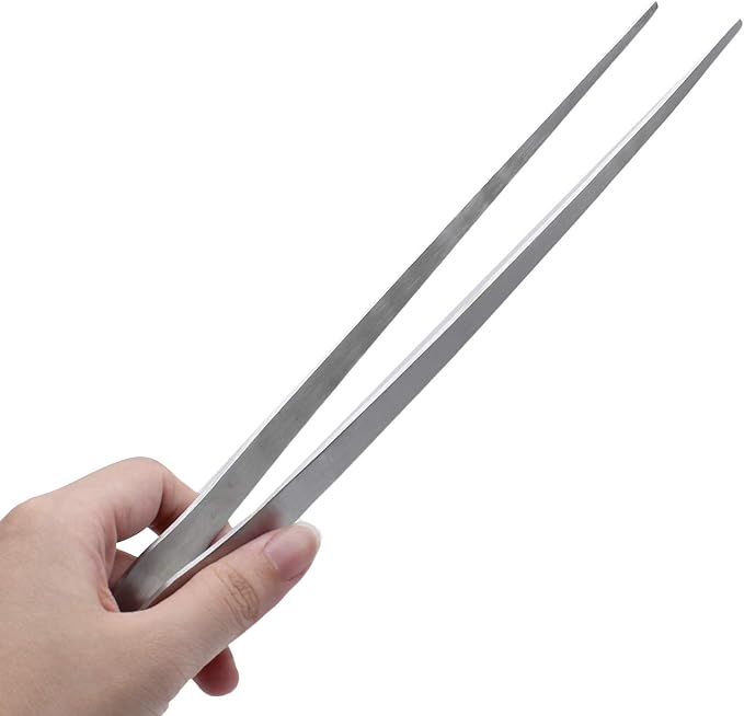 15 Inch Stainless Steel Tweezers, Non-Slip Long Straight Tweezers Tongs Tool with Precision Serrated Tips for Aquarium, Garden, Kitchen