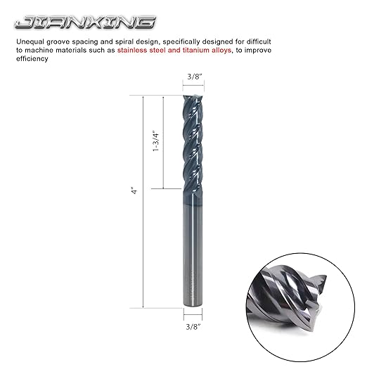 3/8" Extra Long 4-Flute Carbide Square End Mill for Stainless Steel & Titanium Alloy (TC4/TC7), AP Coating, Variable Helix, High-Performance Milling Cutter(1-Pack)