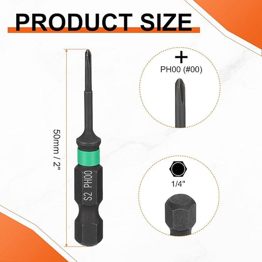 HARFINGTON 5pcs #00 Impact Phillips Screwdriver Bit PH00 1/4" Hex Shank 2" (50mm) Length 0.08" Rod Magnetic Cross Head Drill Bits S2 Steel Industrial Screw Drivers for Impact Power Tools