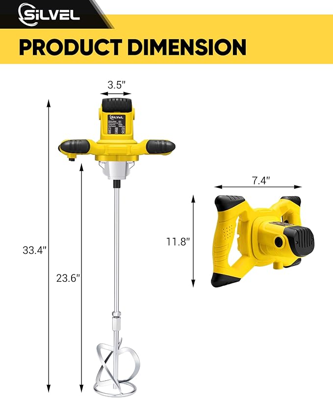 SILVEL Cement Mixer, 2300W Handheld Electric Concrete Mixer, Portable Mortar Mixer with 6 Adjustable Speed, 110V Mud Mixer for Mixing Mud, Cement, Mortar, Paint, Fodder