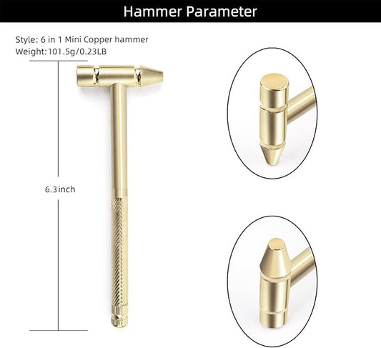 YOUMI 6 in 1 Mini Multifunction Anti-Corrosion and Anti-Rust Copper Hammer & Screwdriver Hand Tools for Repair Uav, Mobile Phones, Laptops, Watches(Yellow)