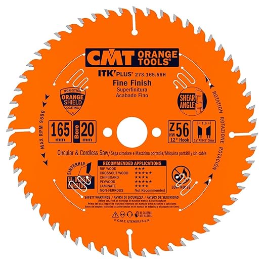 CMT ORANGE TOOLS 273.165.56H ITK Plus Saw Blade 6-1/2''x0.063''/0.039''x20mm(5/8'') Z56