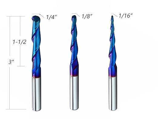 STQ336 Ballnose Upcut CNC Spiral Router Bit 1/4" Shank 2D & 3D Carving 3.6 2.4 0.1 Deg Tapered End Mill 1/4 Cutting Dia 1/8 Cutting Dia 1/16 Cutting Dia