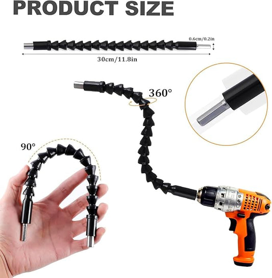 17pcs Flexible Drill Bit Extension, Include 3pcs Rotatable Socket Adapter 2pcs Hex Shank 105째 Right Angle Drill Attachment 10 Short Screwdriver Bits Bendable Extension and 90째 Angled Bits