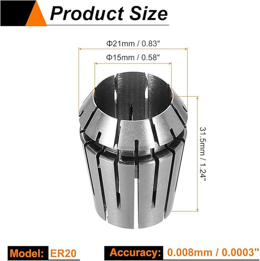 HARFINGTON Spring Collet Chuck ER20 15mm 65Mn Spring Steel Precision Router Collets for CNC Engraving Milling Lathe Tool