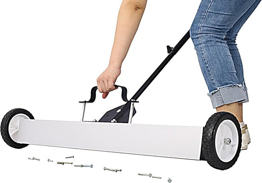 Henf Rolling Magnetic Sweeper, Heavy Duty Magnet Roller Magnetic Pickup Sweeper with Wheels, Quick Release Latch and Adjustable Long Handle for Nails Needles Screws Collection (36 Inch-1)