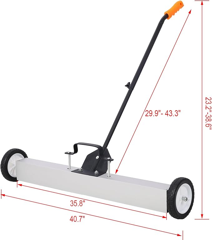 Henf Rolling Magnetic Sweeper, Heavy Duty Magnet Roller Magnetic Pickup Sweeper with Wheels, Quick Release Latch and Adjustable Long Handle for Nails Needles Screws Collection (36 Inch-1)