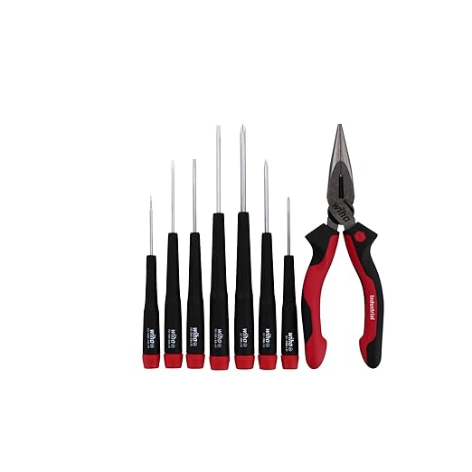 Wiha 26190 Slotted & Phillips Screwdriver Set with Bonus 6.3" Long Nose Pliers, 8 Piece, Extra-Long Handles, Chrome-Plated