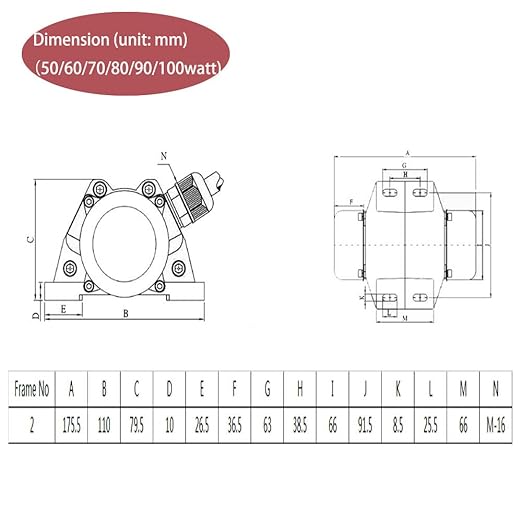 ATO AC 70W Concrete Vibrator Motor Adjustable Amplitude Low Noise Concrete Vibrating Motor Aluminum Alloy Vibrating Vibrators for Shaker Table,3600rpm 1 Phase 110V with CE Certificate