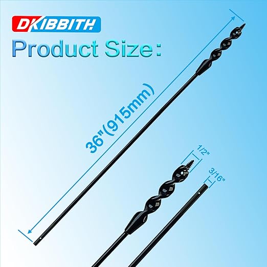DKIBBITH Flexible Installer Drill Bit for Pulling Wires Through Walls Ceilings and Sidewalks,36-Inch Long, 1/2-Inch Auger with a Fish Eye Hole and Screw Point, 3/16" 3-Flat Anti-Slip Shank.