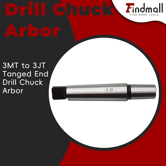 findmall 3MT to 3JT Tanged End Drill Chuck Arbor MT3 JT3 Fit for Drill Milling Boring Lathes