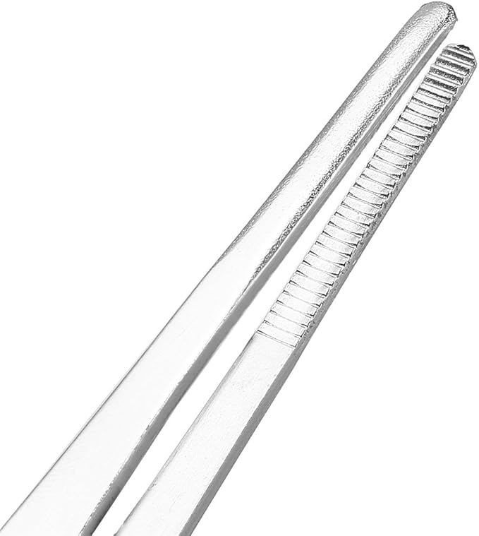 uxcell 1 Pcs 7-Inch Stainless Steel Straight Blunt Tweezers Serrated Tip Daily Garden Tool