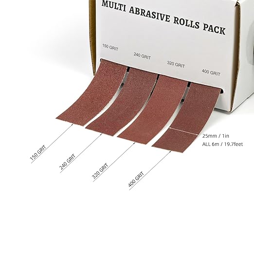 Sandpaper Roll竊똄mery Cloth Roll,150 240 320 400 Grits竊똄ach Roll 1 Inch Wide and 19.7 Feet Long in Box, Suitable for Household Rust Removal, Woodworking and Metal Polishing