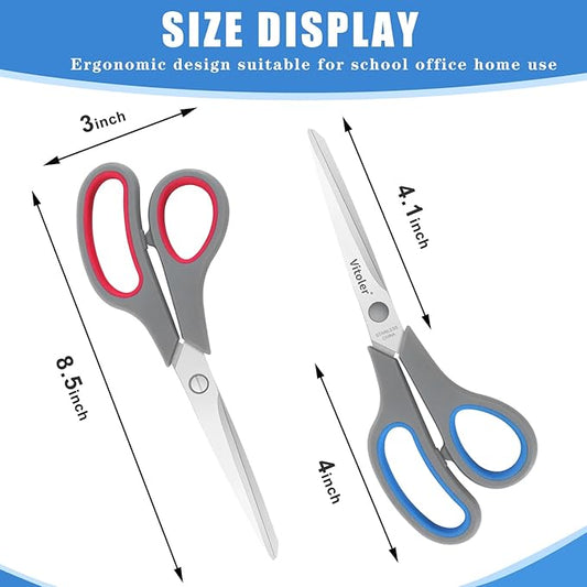Vitoler Scissors, Heavy Duty Scissors All Purpose Bulk Set of 3-Pack竊똕harp Scissor for Office School Craft Sewing Fabric, Right/Left Hand