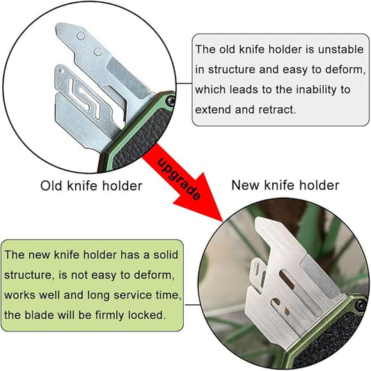 Aviation Aluminum Box Cutter Pocket Knife, EDC Auto Utility Knife Retractable, Replaceable Razor Blade Double Action Automatic Boxcutters With Clip, With 5pcs Spare Blades (Green-leahter)