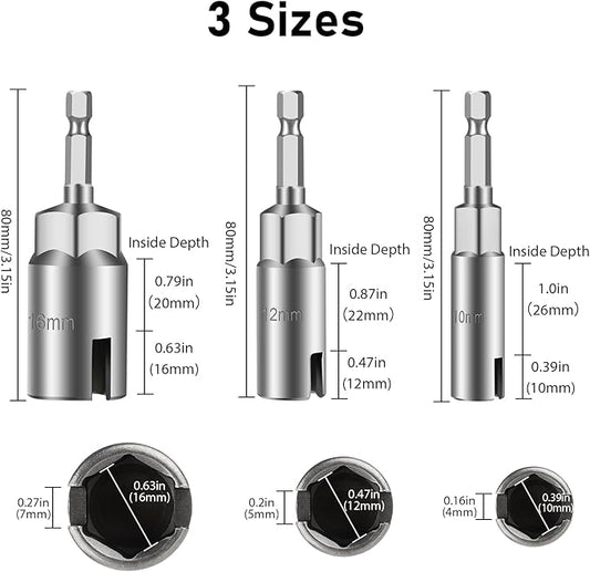 SUNJOYCO 3 PCS Power Wing Nut Driver Bit Set, CR-V Steel Wingnut Socket Bits, Eye Hook Drill Bit, Eye Bolt Drivers, 1/4 Inch Hex Shank Nut Driver for Wingnut, Screw Hook, Wire Twisting, 10mm 12mm 16mm