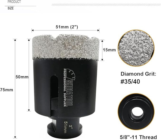 SHDIATOOL Diamond Core Drill Bits 2-Inch for Porcelain Ceramic Tile Marble Brick Vacuum Brazed Hole Saw 51mm