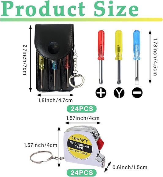 Mini Screwdriver Keychain Tape Measure Keychains Set Retractable Keychain Tape Measure Mini Screwdrivers in Pouch Keychain for Birthday Party Favors and Daily Use, 1 m/ 3 ft (48 Pcs)