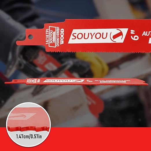 50 Pack 6 Inch 14/18 TPI Bi-Metal Reciprocating Saw Blade Carbide Alloy Steel for Metal Steel Wood Cutting, Non-Stick Coated for Less Heat and Friction, for 1/16-5/16 Medium Metals