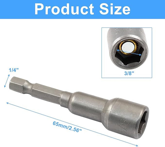 Litoexpe 10 Pcs 3/8 Inch Hex Magnetic Power Hex Nut Driver Magnetic Extension Socket Drill Bit Set, Quick Change Socket Nut Impact Driver for Electric Drill