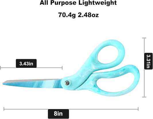 LIVINGO Sharp Scissors All Purpose, 8 Inch, Gradient Green, Stainless Steel, Comfort Grip Shears for Cutting Fabric, Paper, Ribbon in Office or Home