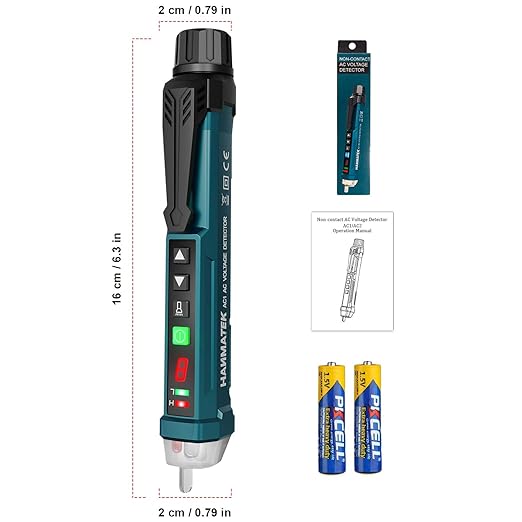 Non-Contact Voltage Tester with 9 Gear Adjustable Sensitivity Voltage Detector AC Circuit Tester Tool LCD Display LED Flashlight Buzzer Alarm Range12V-1000V & Live/Null Wire Judgment AC1