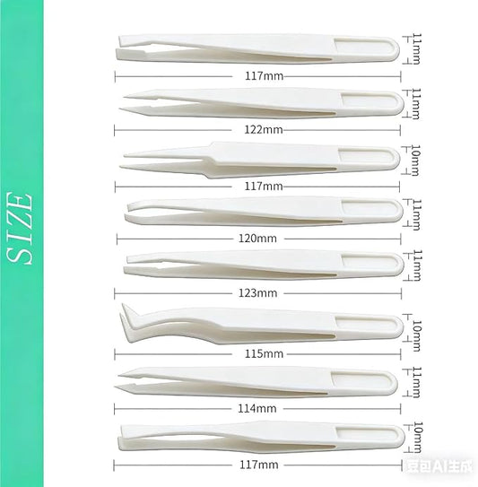 40Pcs(5set) ESD Plastic Tweezers Set Precision Tweezers Set ,Non-magnetic and Anti-Static Carbon fiber Tweezer Kits,for Craft,Electronics Repair,jewelry,Laboratory Work,And Used Etc(White)
