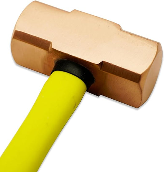Non Sparking 6 lb Brass Head Sledge Hammer 6 lb Pound 28 inch Long with Fiber Glass Handle and Comfortable Grip, Spark Free Safety, Non-Magnetic, Die-Forge, Corrosion Resistant