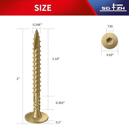 #14 x 2 Inch Outdoor Structural Wood Deck Screws (40Pcs/1lb), Carbon Steel, Tan, Flat Head, Rust Resistant Epoxy Coated, T30 Star Bit