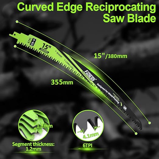 Japanese Teeth Reciprocating Saw Blade 15Inch - Saber Saw Blades Wood Pruning, 2pcs Curved Edge 6TPI for Tree Trimming, Wood/PVC Pipe Cutting, Cr-V Sabre Blades