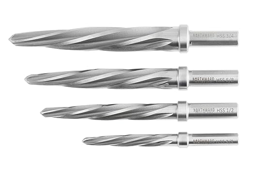 Accusize Industrial Tools 4 Pc H.S.S. Standard Spiral Flute Super Premium Car Reamer Set, 3/8", 1/2", 5/8", 3/4", to Fit 3/8'' or 1/2'' Shank Chuck, 0522-1808
