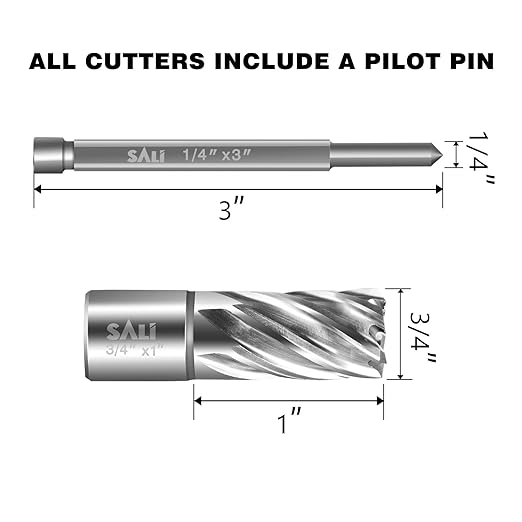 SALI Annular Cutter Diameter 3/4 Inch with Weldon Shank 3/4"(with 2 Flats) Cutting Depth 1" Mag Drill Bit for Magnetic Drill Press HSS Fully Ground Drill with One 1/4"*3" Pilot Pin