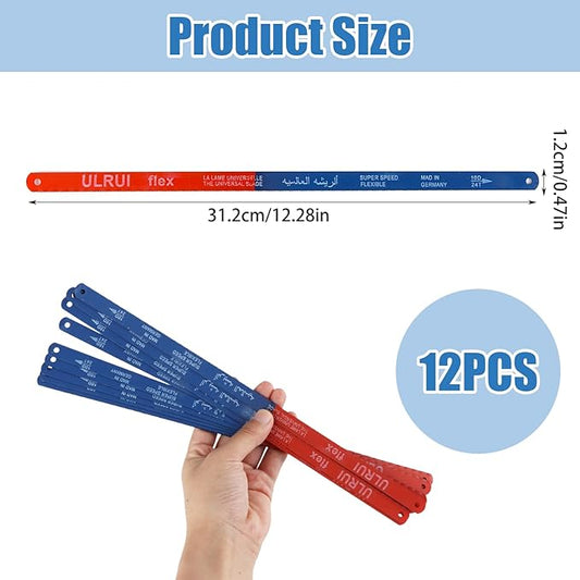 12 PCS Hacksaw Blades Replacement Sets, 12.4'' High Speed 24 T Hack Saw Blades, Bi-Metal Hss Cutting Blades, Suitable for DIY Enthusiast, Woodworking, Plastic Cutting and Soft - Metal Cutting